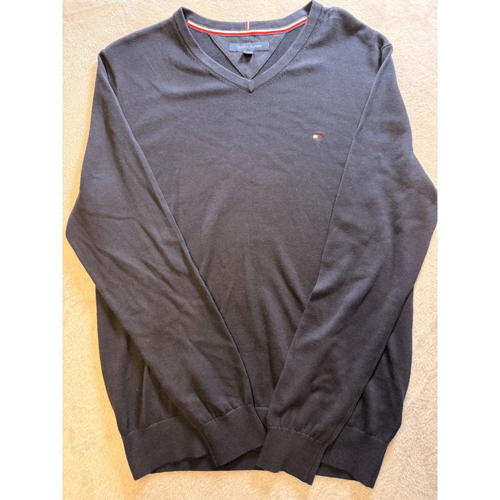 Tommy Hilfiger Men's Medium Navy Blue V-Neck Sweater Pullover